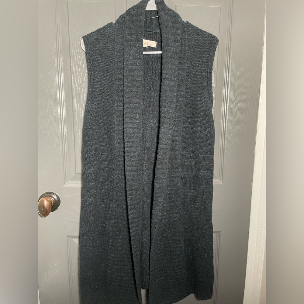 PreLOVED LOFT Women’s Dark Green & Black Sleeveless Vest Cardigan XS/S - office